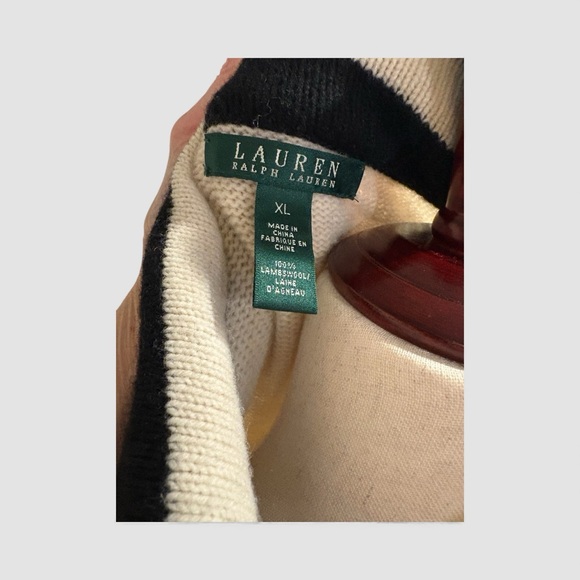 LAUREN Ralph Lauren Cream and Navy Jacket Sweater 100% Lambswool EUC    size XL - Picture 5 of 10
